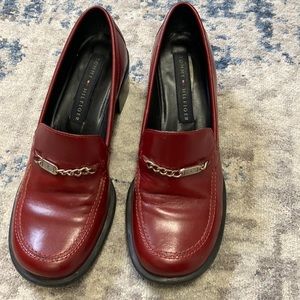 Maroon Tommy Hilfiger penny loafer shoes
